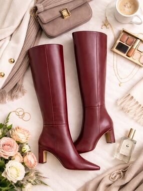 Coutgo Tall Burgundy Faux Leather Boots